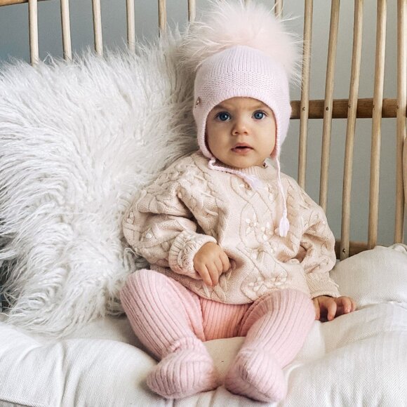 NWT Primark 24-36 Months Cream 2 Piece Set Hat Cap Pom Beanie & Mittens Gloves - Picture 4 of 12